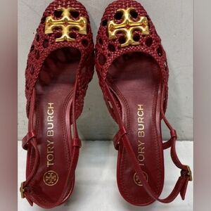Tory Burch Red Sandals with Gold Accents 6.5 M